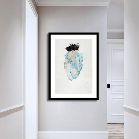 INVIN ART Framed Canvas Giclee Print Art Crouching Nude by Egon Schiele Wall Art Living Room Home Office Decorations