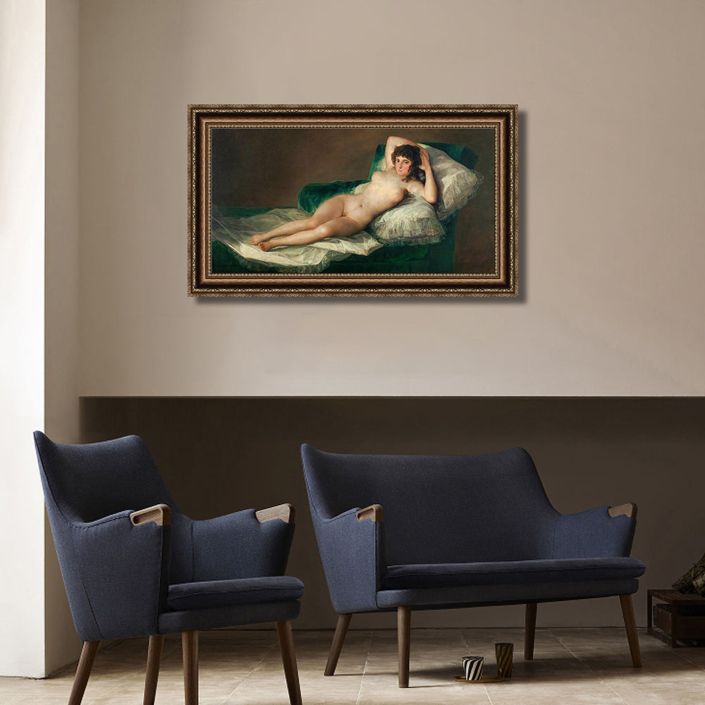 INVIN ART Framed Canvas Art Giclee Print The Naked Maja, c.1800 by Francisco De Goya Wall Art
