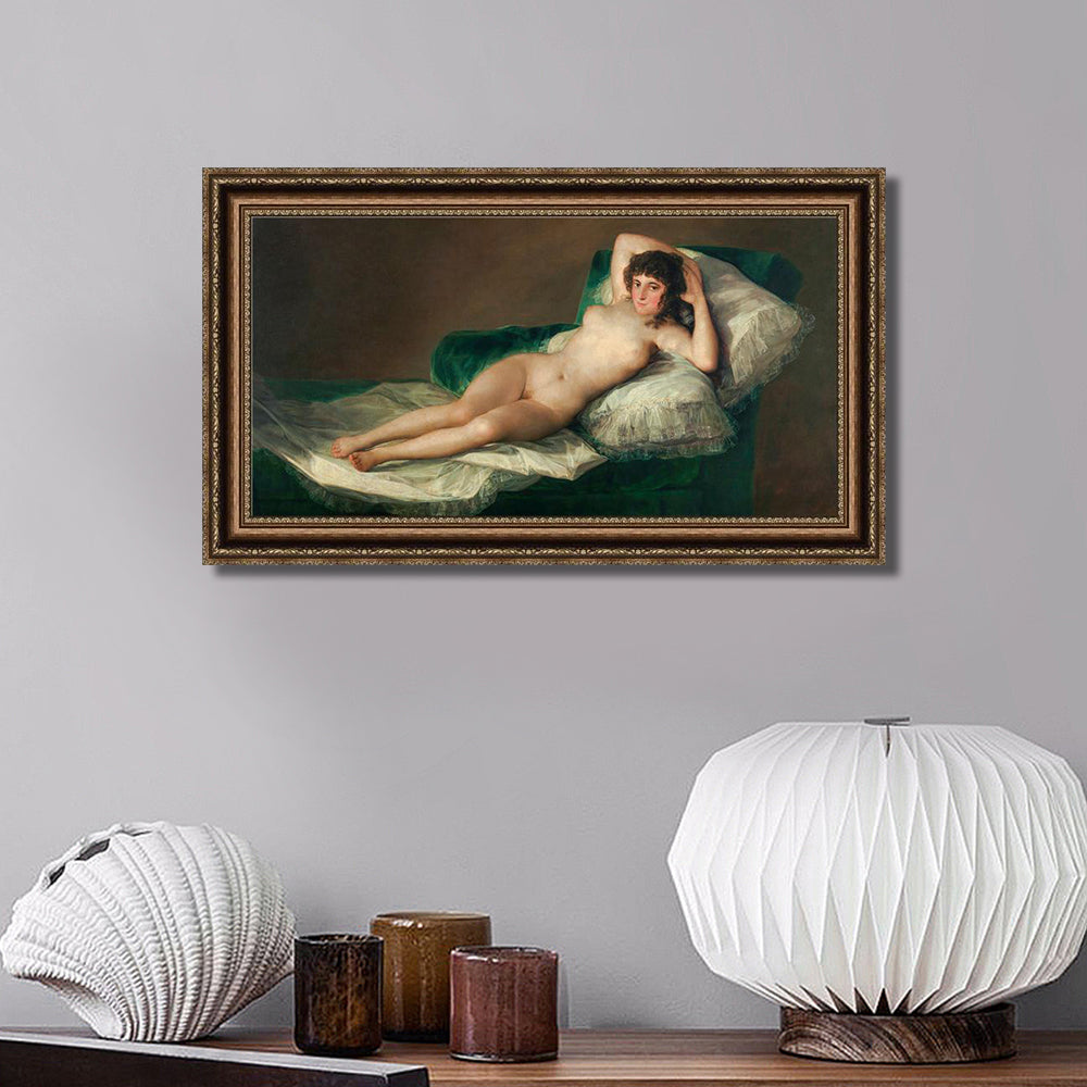 INVIN ART Framed Canvas Art Giclee Print The Naked Maja, c.1800 by Francisco De Goya Wall Art