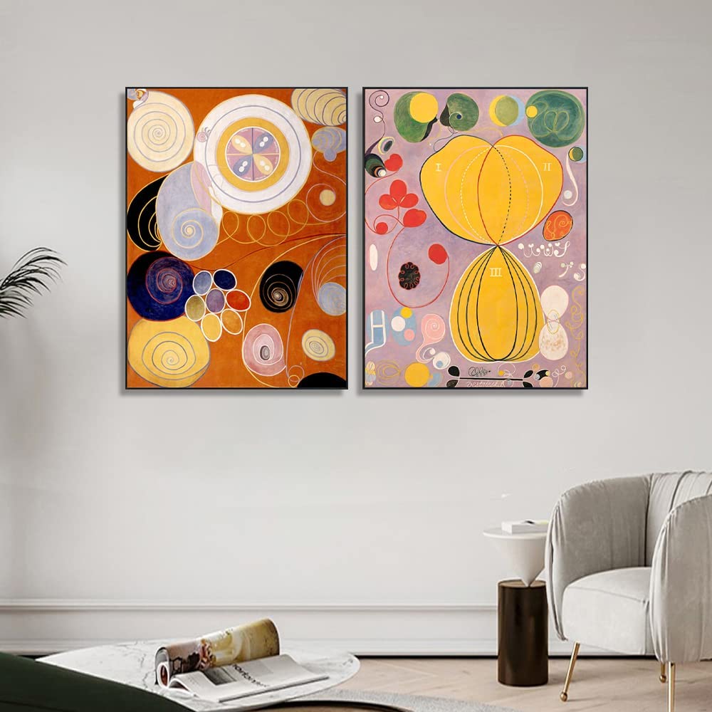 INVIN ART Framed Canvas Giclee Print Art Combo Painting 2 Pieces by Hilma Af Klint Wall Art Series#1 (Black Slim Frame,28"x40" Each Piece)