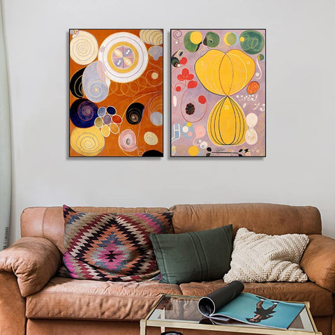 INVIN ART Framed Canvas Giclee Print Art Combo Painting 2 Pieces by Hilma Af Klint Wall Art Series#1 Living Room Home Office Decorations(Black Slim Frame,28"x40" Each Piece)