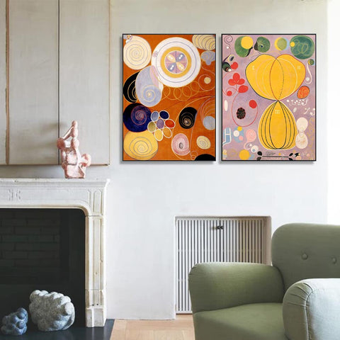 INVIN ART Framed Canvas Giclee Print Art Combo Painting 2 Pieces by Hilma Af Klint Wall Art Series#1 Living Room Home Office Decorations(Black Slim Frame,28"x40" Each Piece)