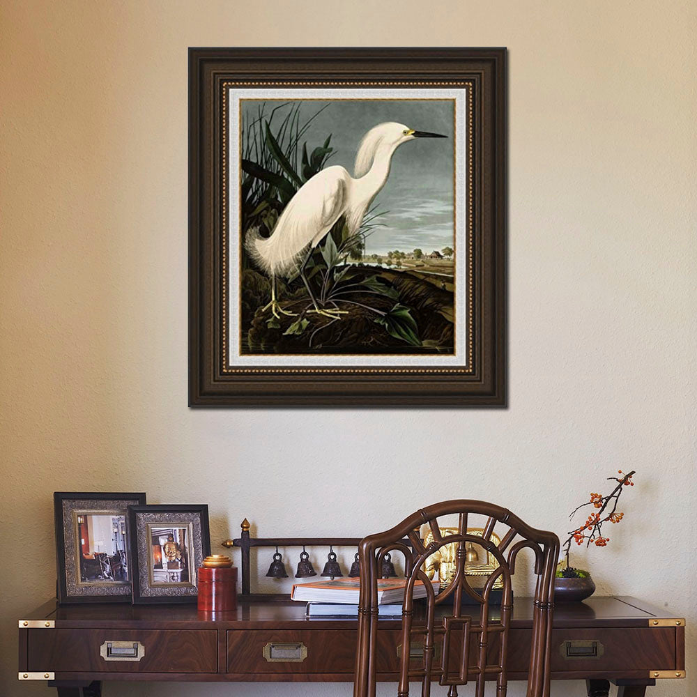 INVIN ART Framed Canvas Art Giclee Print Snowy Heron or White Egret by John James Audubon  Home Office Wall Art Decorations
