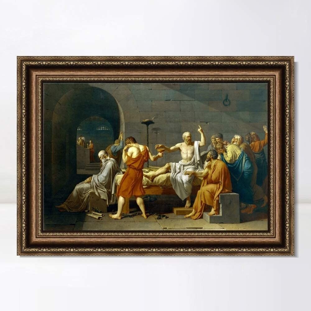 INVIN ART Framed Canvas Art Giclee Print The Death of Socrates by Jacques Louis David Wall Art (Vintage Embossed Gold frame,28"x40")