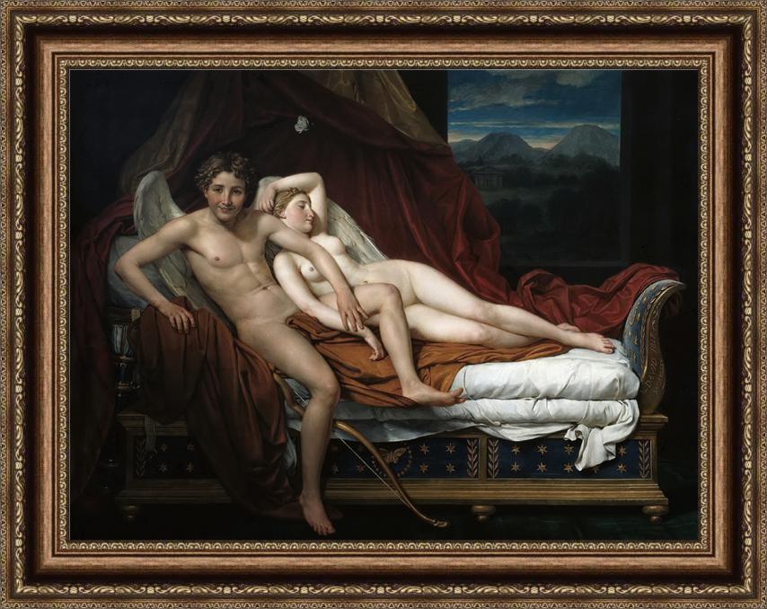 INVIN ART Framed Canvas Art Giclee Print Cupid and Psyche by Jacques Louis David Wall Art
