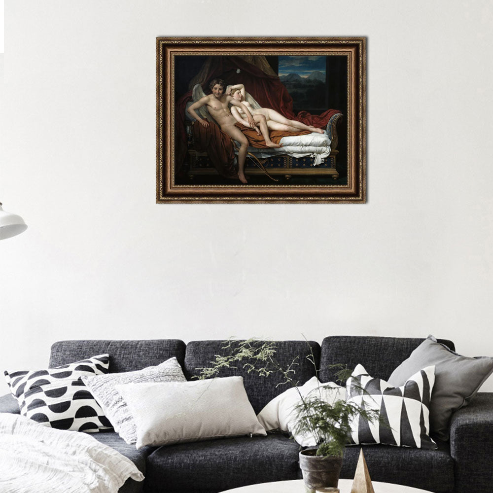 INVIN ART Framed Canvas Art Giclee Print Cupid and Psyche by Jacques Louis David Wall Art