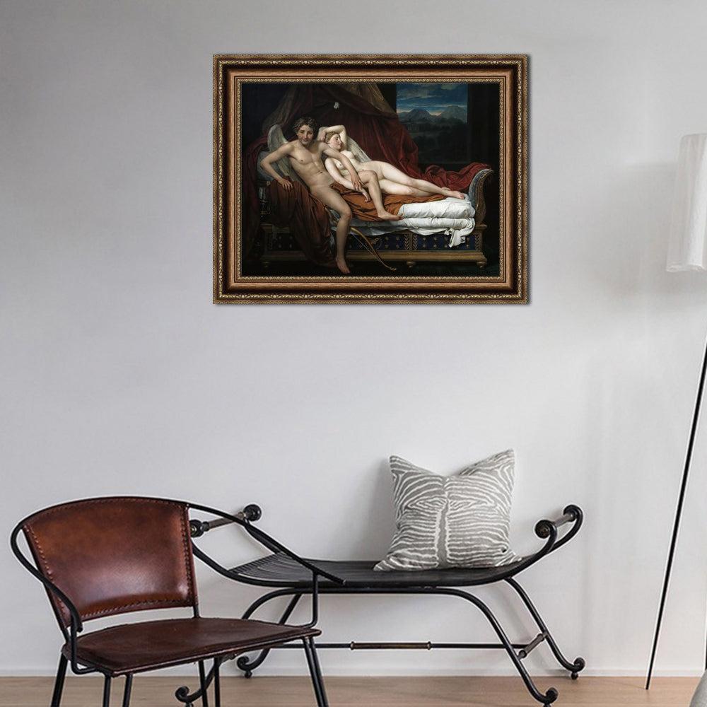INVIN ART Framed Canvas Art Giclee Print Cupid and Psyche by Jacques Louis David Wall Art