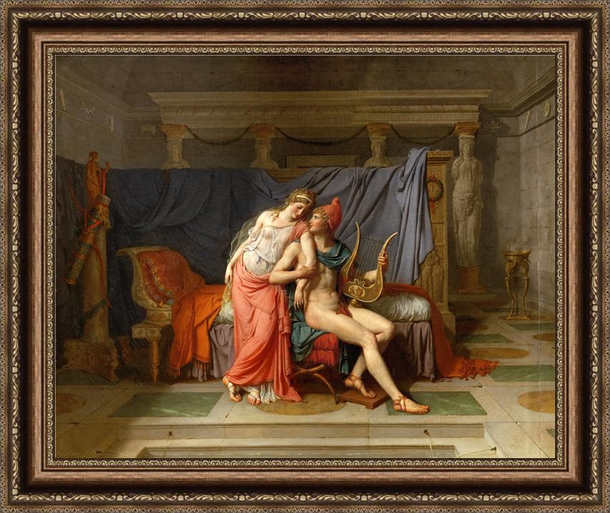 INVIN ART Framed Canvas Art Giclee Print Paris and Helen by Jacques Louis David Wall Art