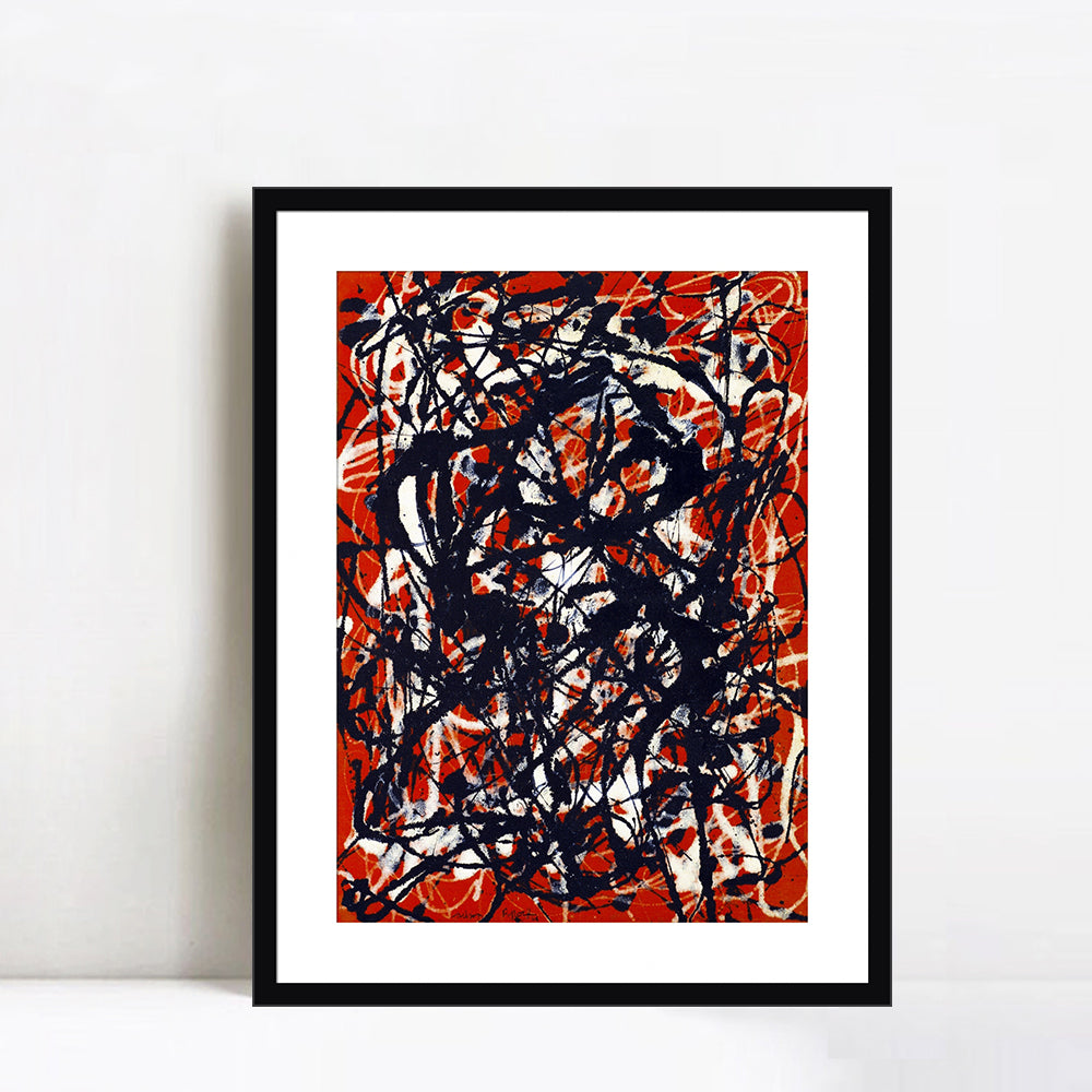 Extra Large INVIN ART Framed Canvas Giclee Print Art Free Form by Jackson Pollock Abstract Wall Art(Black Frame with Mat,28"x40")