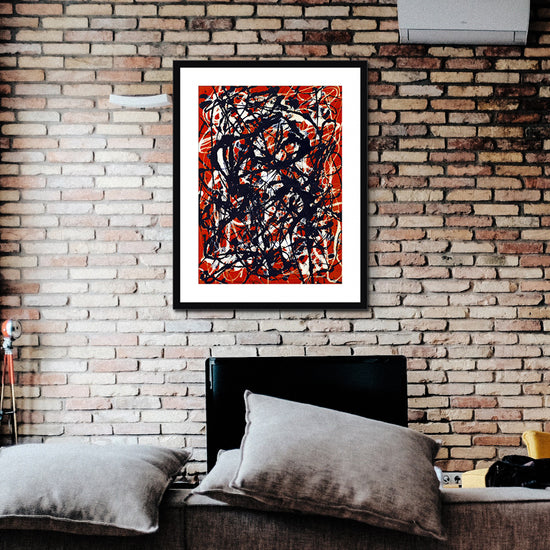 Extra Large INVIN ART Framed Canvas Giclee Print Art Free Form by Jackson Pollock Abstract Wall Art(Black Frame with Mat,28"x40")