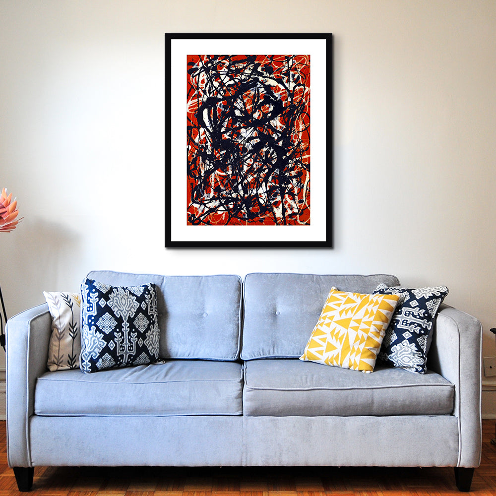 Extra Large INVIN ART Framed Canvas Giclee Print Art Free Form by Jackson Pollock Abstract Wall Art(Black Frame with Mat,28"x40")