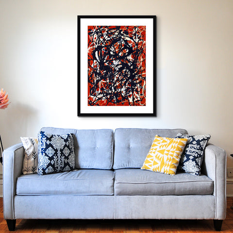 Extra Large INVIN ART Framed Canvas Giclee Print Art Free Form by Jackson Pollock Abstract Wall Art Living Room Home Office Decorations(Black Frame with Mat,28"x40")