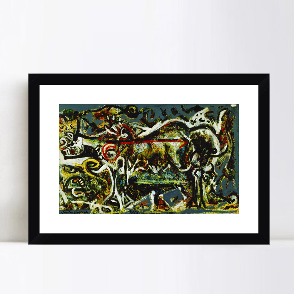 INVIN ART Framed Canvas Giclee Print Art The She-Wolf by Jackson Pollock Abstract Wall Art (Black Frame with Mat,24"x32")