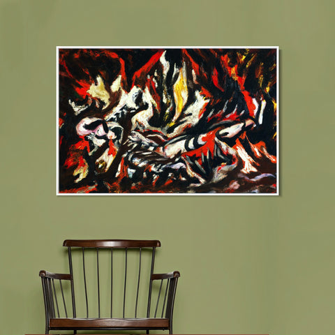 INVIN ART Framed Canvas Giclee Print Art The Flame by Jackson Pollock Abstract Wall Art Living Room Home Office Decorations