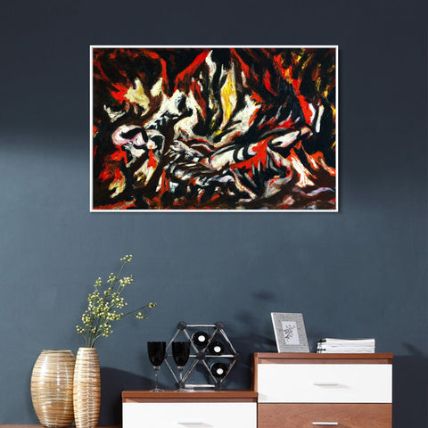 INVIN ART Framed Canvas Giclee Print Art The Flame by Jackson Pollock Abstract Wall Art Living Room Home Office Decorations
