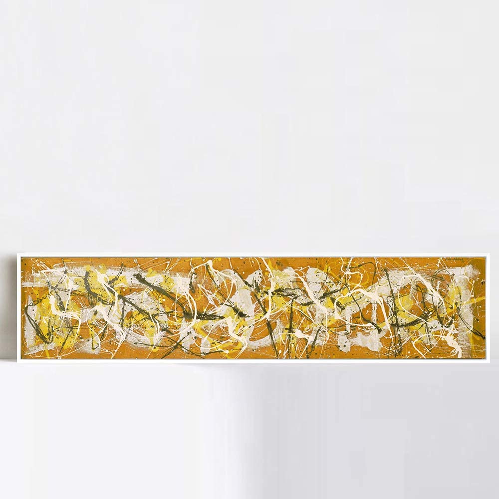 INVIN ART Framed Canvas Giclee Print Art Number 7, 1950 by Jackson Pollock Wall Art (White Slim Frame,10"x45")