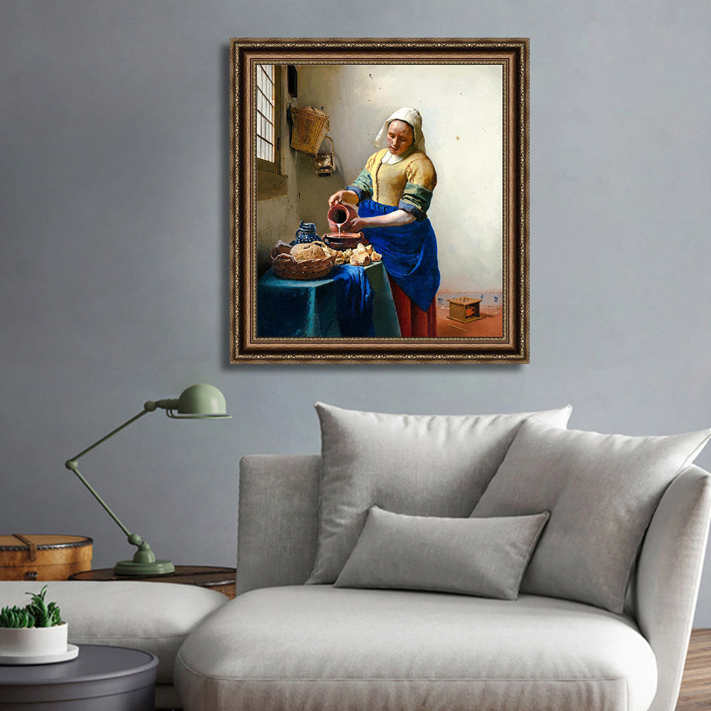 INVIN ART Framed Canvas Art Giclee Print The Kitchen Milkmaid Maid by Johannes Vermeer Wall Art Living Room Home Office Decorations