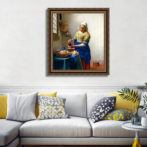 INVIN ART Framed Canvas Art Giclee Print The Kitchen Milkmaid Maid by Johannes Vermeer Wall Art Living Room Home Office Decorations