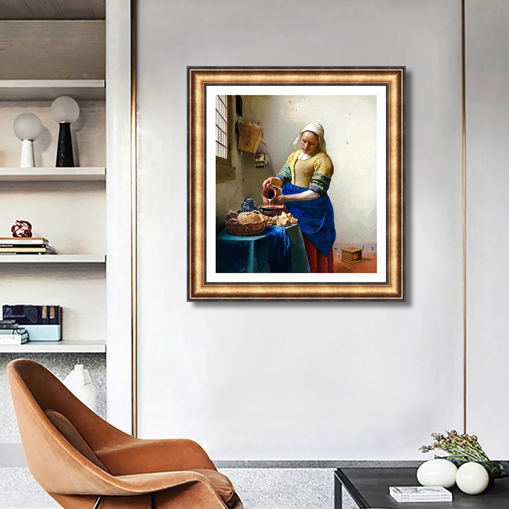 INVIN ART Framed Canvas Art Giclee Print The Kitchen Milkmaid Maid by Johannes Vermeer Wall Art Living Room Home Office Decorations