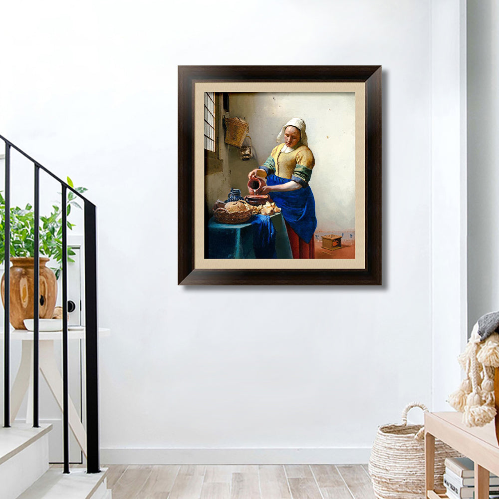 INVIN ART Framed Canvas Art Giclee Print The Kitchen Milkmaid Maid by Johannes Vermeer Wall Art Living Room Home Office Decorations