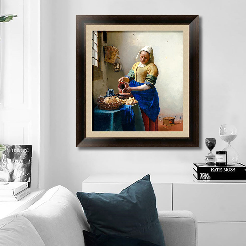 INVIN ART Framed Canvas Art Giclee Print The Kitchen Milkmaid Maid by Johannes Vermeer Wall Art Living Room Home Office Decorations