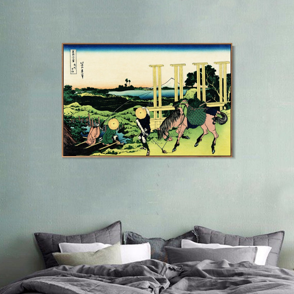 INVIN ART Framed Canvas Giclee Print Senju Musashi Province (Bushu Senju) by Katsushika Hokusai Wall Art Living Room Home Office Decorations