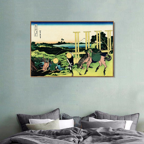 INVIN ART Framed Canvas Giclee Print Senju Musashi Province (Bushu Senju) by Katsushika Hokusai Wall Art Living Room Home Office Decorations