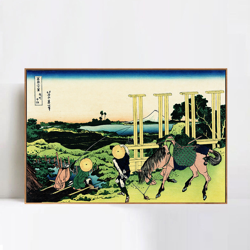INVIN ART Framed Canvas Giclee Print Senju Musashi Province (Bushu Senju) by Katsushika Hokusai Wall Art Living Room Home Office Decorations