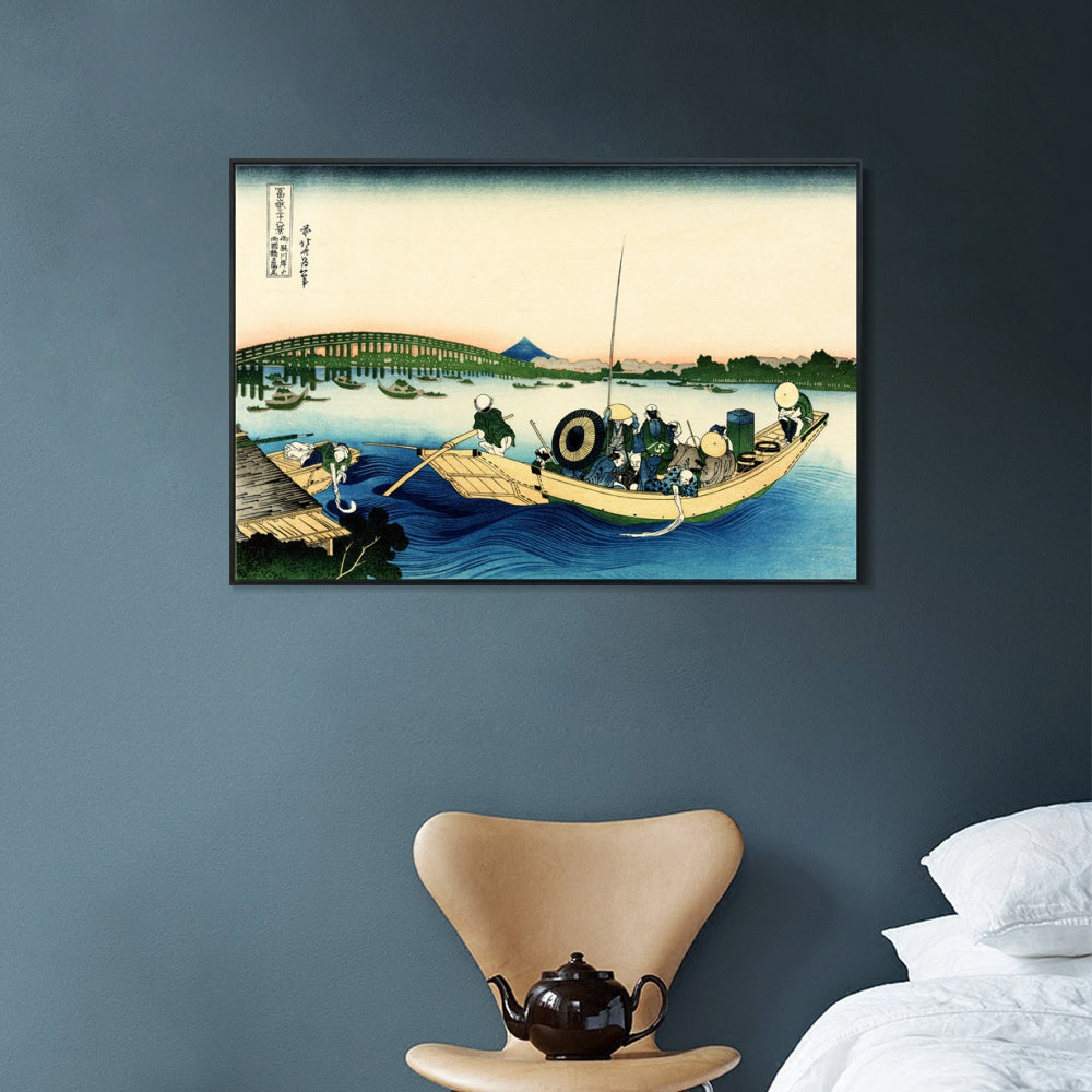 INVIN ART Framed Canvas Giclee Print Sunset Over the Ryogoku Bridge by Katsushika Hokusai Wall Art Living Room Home Office Decorations