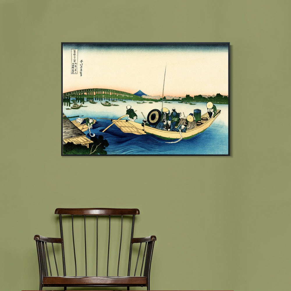 INVIN ART Framed Canvas Giclee Print Sunset Over the Ryogoku Bridge by Katsushika Hokusai Wall Art Living Room Home Office Decorations