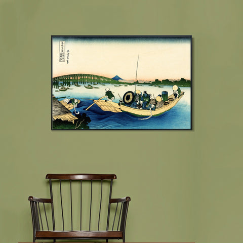 INVIN ART Framed Canvas Giclee Print Sunset Over the Ryogoku Bridge by Katsushika Hokusai Wall Art Living Room Home Office Decorations