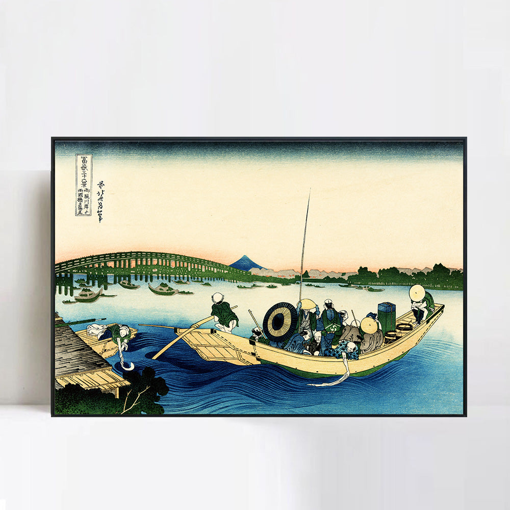 INVIN ART Framed Canvas Giclee Print Sunset Over the Ryogoku Bridge by Katsushika Hokusai Wall Art Living Room Home Office Decorations