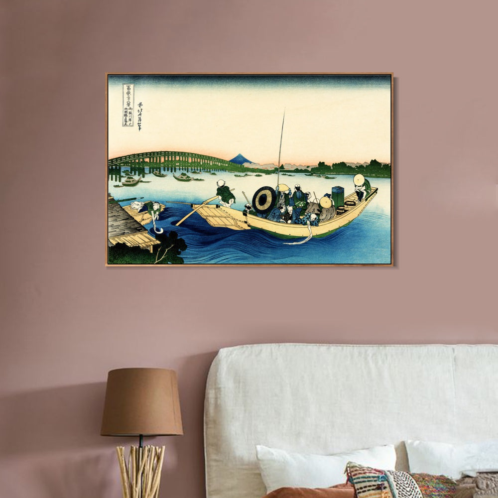 INVIN ART Framed Canvas Giclee Print Sunset Over the Ryogoku Bridge by Katsushika Hokusai Wall Art Living Room Home Office Decorations