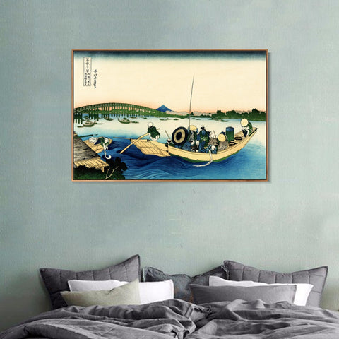 INVIN ART Framed Canvas Giclee Print Sunset Over the Ryogoku Bridge by Katsushika Hokusai Wall Art Living Room Home Office Decorations