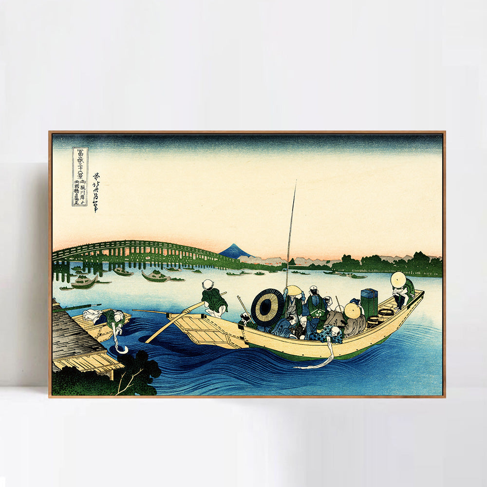 INVIN ART Framed Canvas Giclee Print Sunset Over the Ryogoku Bridge by Katsushika Hokusai Wall Art Living Room Home Office Decorations