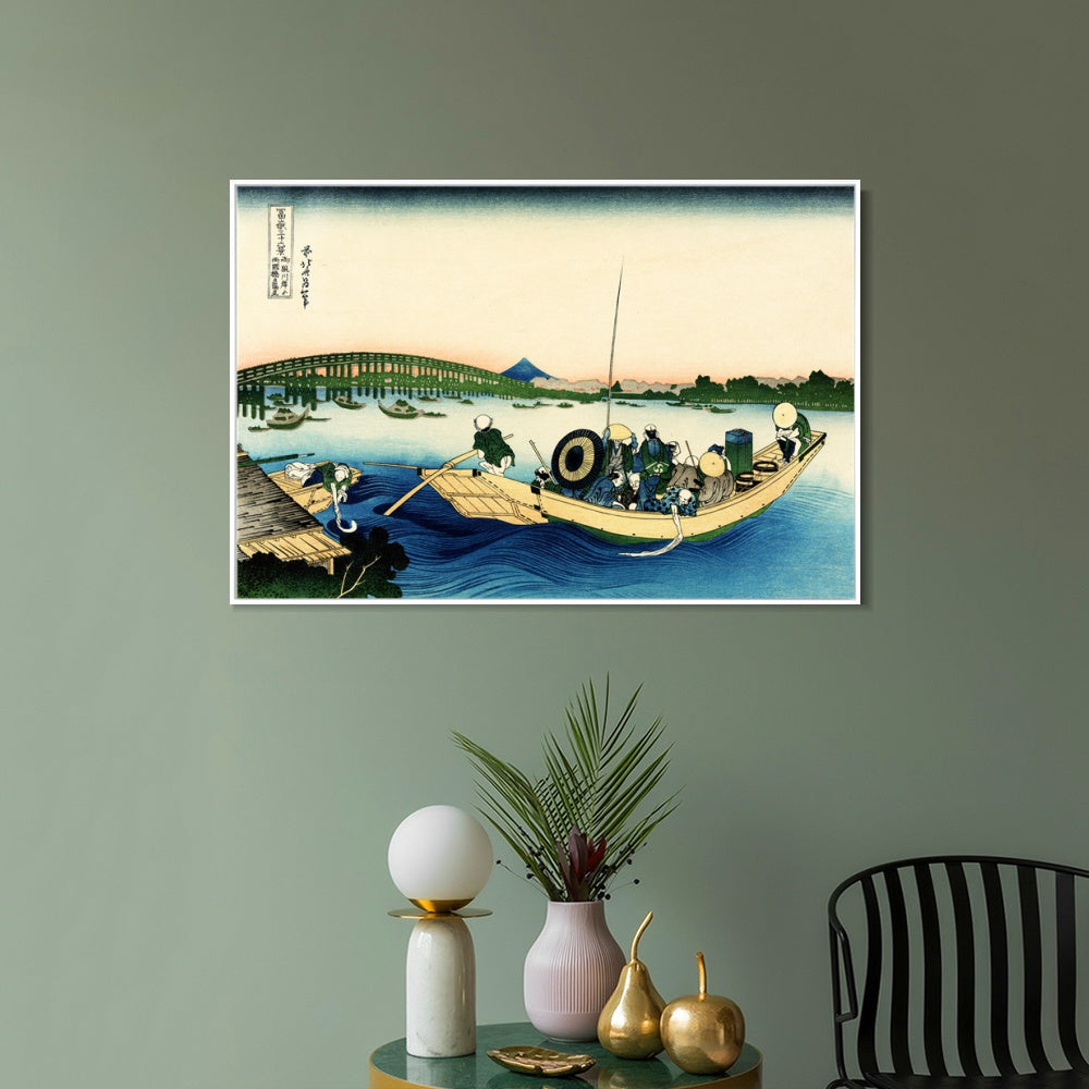INVIN ART Framed Canvas Giclee Print Sunset Over the Ryogoku Bridge by Katsushika Hokusai Wall Art Living Room Home Office Decorations