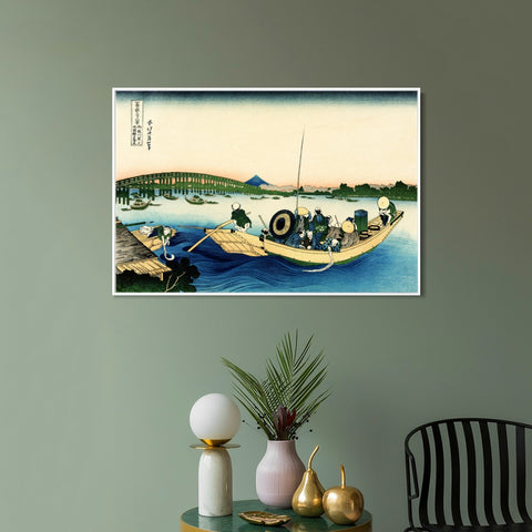 INVIN ART Framed Canvas Giclee Print Sunset Over the Ryogoku Bridge by Katsushika Hokusai Wall Art Living Room Home Office Decorations