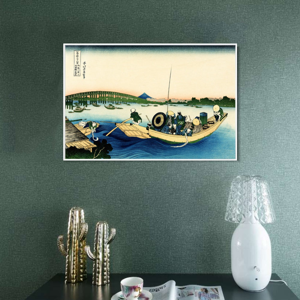 INVIN ART Framed Canvas Giclee Print Sunset Over the Ryogoku Bridge by Katsushika Hokusai Wall Art Living Room Home Office Decorations