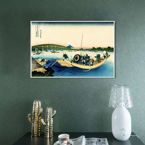 INVIN ART Framed Canvas Giclee Print Sunset Over the Ryogoku Bridge by Katsushika Hokusai Wall Art Living Room Home Office Decorations