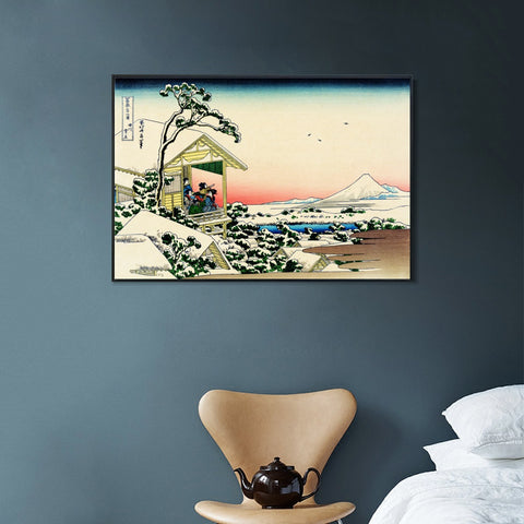 INVIN ART Framed Canvas Giclee Print Tea house at Koishikawa.The morning after a snowfall by Katsushika Hokusai Wall Art Living Room Home Office Decorations