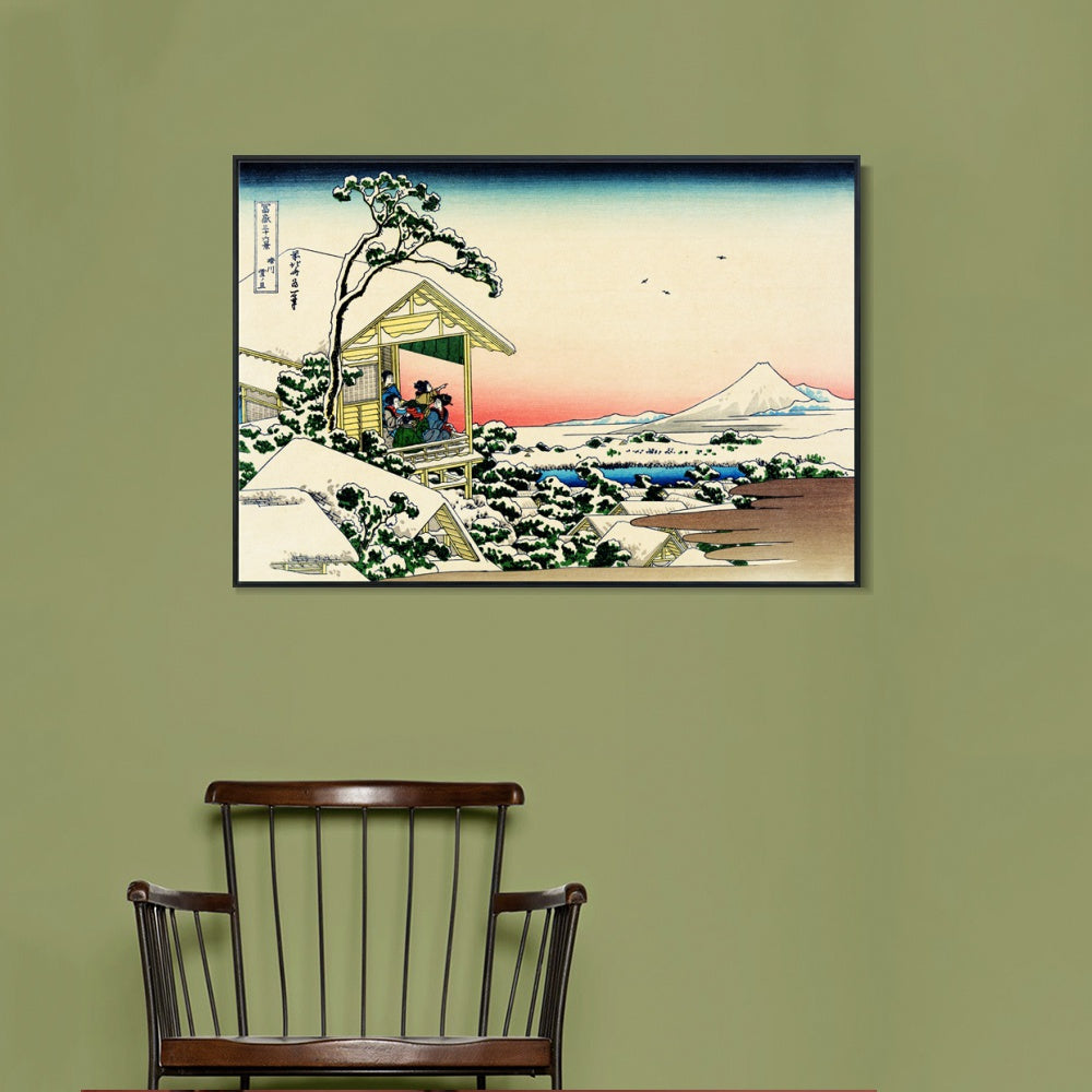INVIN ART Framed Canvas Giclee Print Tea house at Koishikawa.The morning after a snowfall by Katsushika Hokusai Wall Art Living Room Home Office Decorations