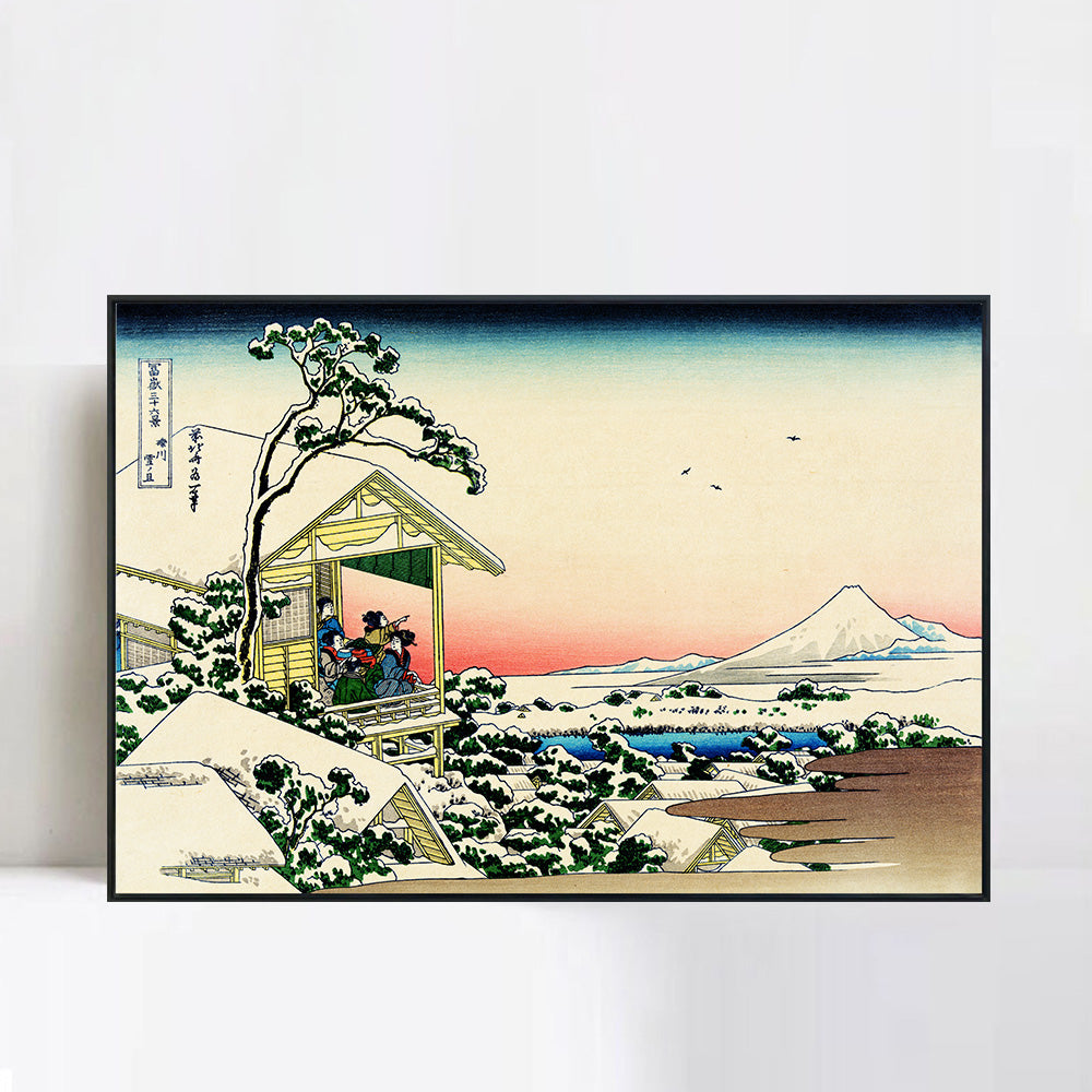 INVIN ART Framed Canvas Giclee Print Tea house at Koishikawa.The morning after a snowfall by Katsushika Hokusai Wall Art Living Room Home Office Decorations