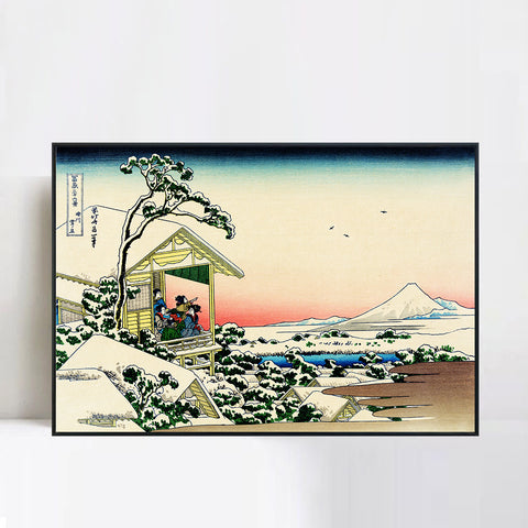 INVIN ART Framed Canvas Giclee Print Tea house at Koishikawa.The morning after a snowfall by Katsushika Hokusai Wall Art Living Room Home Office Decorations