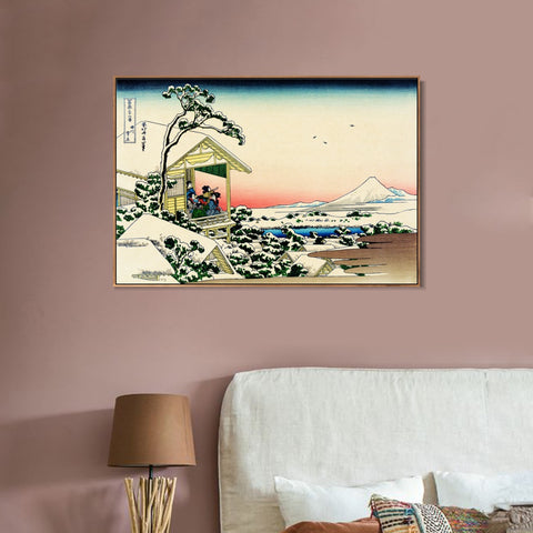 INVIN ART Framed Canvas Giclee Print Tea house at Koishikawa.The morning after a snowfall by Katsushika Hokusai Wall Art Living Room Home Office Decorations