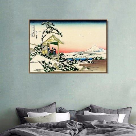 INVIN ART Framed Canvas Giclee Print Tea house at Koishikawa.The morning after a snowfall by Katsushika Hokusai Wall Art Living Room Home Office Decorations