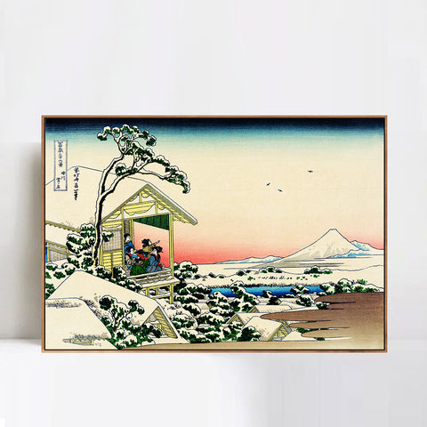 INVIN ART Framed Canvas Giclee Print Tea house at Koishikawa.The morning after a snowfall by Katsushika Hokusai Wall Art Living Room Home Office Decorations