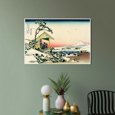 INVIN ART Framed Canvas Giclee Print Tea house at Koishikawa.The morning after a snowfall by Katsushika Hokusai Wall Art Living Room Home Office Decorations