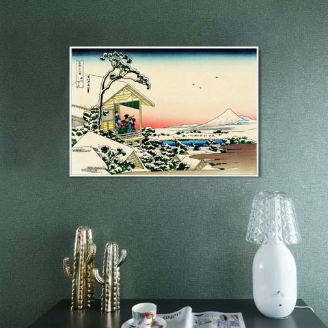 INVIN ART Framed Canvas Giclee Print Tea house at Koishikawa.The morning after a snowfall by Katsushika Hokusai Wall Art Living Room Home Office Decorations