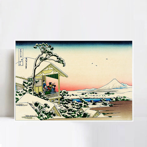 INVIN ART Framed Canvas Giclee Print Tea house at Koishikawa.The morning after a snowfall by Katsushika Hokusai Wall Art Living Room Home Office Decorations