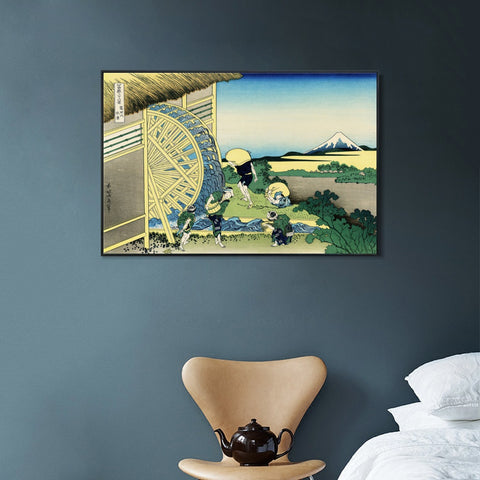 INVIN ART Framed Canvas Giclee Print Water Wheel at Onden by Katsushika Hokusai Wall Art Living Room Home Office Decorations